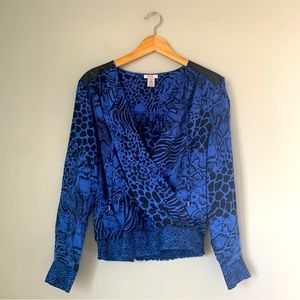 Cache 100% Silk Blouse with Leather Shoulder Details